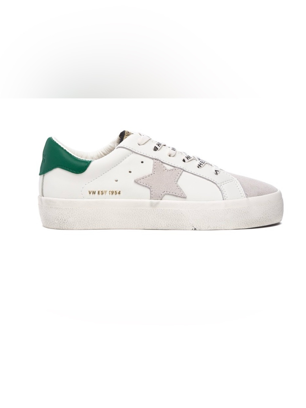 Vintage Havana White Sneakers with Gray Star and Green Heel Tab